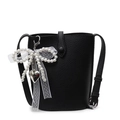 Sac seau noir en cuir avec bandoulière réglable et pendentif élégant à nœud perlé - Sans Pendentif / Noir