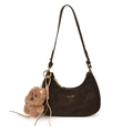 Bolso hobo de ante marrón oscuro con colgante de osito y detalle de borla trenzada - Sin colgante / Marrón