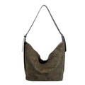 Bolso hobo de ante verde oliva con correa de cuero y cierre de cremallera plateada - Verde