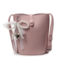 Sac seau rose poudré à texture litchi avec pendentif élégant en perles et nœud - Sans Pendentif / Rose