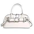 White crocodile pattern shell bag with top handles and adjustable shoulder strap - White