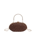 Pochette ovale marrone con stampa leopardo, manico dorato e chiusura in cristallo su bianco - Marrone