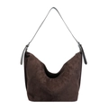 Bolso hobo de ante marrón oscuro con correa de cuero ajustable y herrajes plateados - Marrón