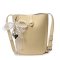 Sac seau jaune pâle à texture litchi avec nœud en perles et pendentif cœur - Sans Pendentif / Jaune