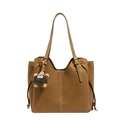Brown faux leather crossbody bag with vertical stitching and monster plush charm - Brown No Pendant