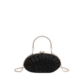 Elegante pochette ovale nera con trama leopardata, manico dorato e chiusura a gioiello - Nero