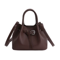 Sac seau en cuir grainé marron foncé avec boucle de ceinture et double poignée - Sans Pendentif / Marron