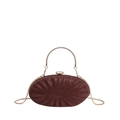 Clutch ovale a pieghe marrone con manico in metallo e chiusura con pietra preziosa - Rosso