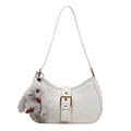 White hobo shoulder bag in textured faux leather with a cute plush bunny pendant accessory - No Pendant / White