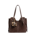 Dark coffee brown suede tote bag with white stitching and cute monster charm - Coffee without Pendant