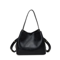 Fashion black oil-wax leather tote bag with gold hardware and side buckle details - Black