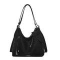 Elegante borsa hobo nera in morbida pelle con cerniera a nappa e mini portamonete coordinato - Nero
