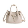 Sac à main beige chic texturé litchi avec ceinture décorative et bandoulière réglable - Sans Pendentif / Blanc