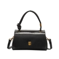 Classic black faux leather crossbody bag with leopard accent and gold rectangular lock - Black