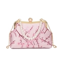 Pink satin evening clutch with cherry blossom patterns and elegant pearl handle - Pink