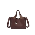 Minimalistische bordeauxrote Beuteltasche aus Leder mit Textur und Metallring-Charm - Rot