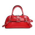 Chic red crocodile pattern shell bag with silver hardware and top handle for women - Red