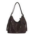 Borsa tote retrò marrone scuro in pelle con zip, nappa e piccolo astuccio tondo - Marrone