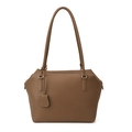 Brown litchi texture large capacity tote bag with long shoulder straps and charm - Gray