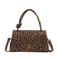 Stylish brown leather handbag featuring a leopard print flap and a circular handle - Leopard Brown
