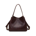 Retro chocolate brown leather bucket bag with top handle and fashion embossing - Brown