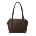 Minimalist large-capacity dark brown tote bag with premium lychee texture and leather charm - Brown