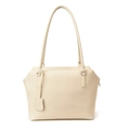 Minimalist cream beige underarm tote bag with lychee texture leather and silver hardware - White