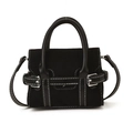 Mini borsa a mano in pelle scamosciata nera con cuciture bianche e fibbia dorata - Nero