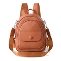 Mini brown lychee texture leather backpack for women with quilted design and silver hardware - Tan