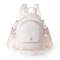 Minimalist cream white leather backpack with V-pattern stitching and adjustable wide strap - White