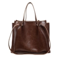 Bolso tote marrón oscuro de gran capacidad en cuero sintético brillante con cera - Marrón