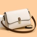 Borsa a tracolla minimalista crema e marrone con chiusura a scatto dorata vintage - Bianco