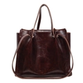 Bolso tote de moda en marrón oscuro de cuero brillante con gran capacidad - Marrón Rojo