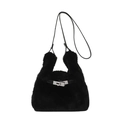 Chic black fuzzy faux fur crossbody bag with silver metal twist lock and slim strap - Black