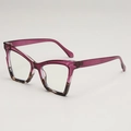 Cat eye sunglasses featuring translucent purple upper frame and tortoiseshell bottom design - Purple Floral Frame Clear Lens