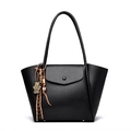 Borsa tote in pelle martellata nera con ciondolo orso leopardo e chiusura a scatto - Nero