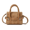 Mini borsa Kelly retrò in finta pelle scamosciata marrone con cinturini in pelle - Cachi