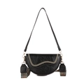 Black leather saddle bag with rivet trim and two interchangeable shoulder straps - Black