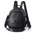 Chic black mini backpack with V-quilting, front pocket, and adjustable fabric strap - Black