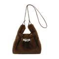 Chic brown faux fur crossbody bag with classic silver metal lock and leather strap - Brown