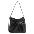 Borsa sottospalla nera a pieghe stile retrò con texture pregiata e tracolla regolabile - Nero