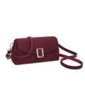 Dark red lychee pattern crossbody bag with golden square lock and adjustable strap - Burgundy