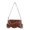 Dark brown saddle bag with wavy white dots and ethnic patterned wide strap - Brown