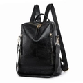 Zaino vintage in pelle PU nera con trama patchwork e cerniere in metallo dorato - Nero