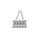 Ασημί ακρυλικό τσαντάκι clutch με μεγάλες διακοσμητικές χάντρες και αποσπώμενη αλυσίδα - Ασημί