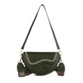 Dark green saddle bag with wave stitching and dual straps in a minimalist Korean style - Green