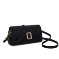 Minimalist black matte shoulder bag with a gold rectangular metal buckle and strap - Black
