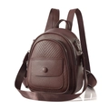 Dark brown faux leather mini backpack with V-quilted pattern and adjustable nylon strap - Brown