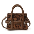 Mini borsa Kelly a tracolla con stampa leopardata retrò e manici in pelle marrone - Leopardo Marrone