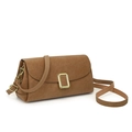 Minimalist brown crossbody bag with retro texture and gold rectangular buckle - Brown